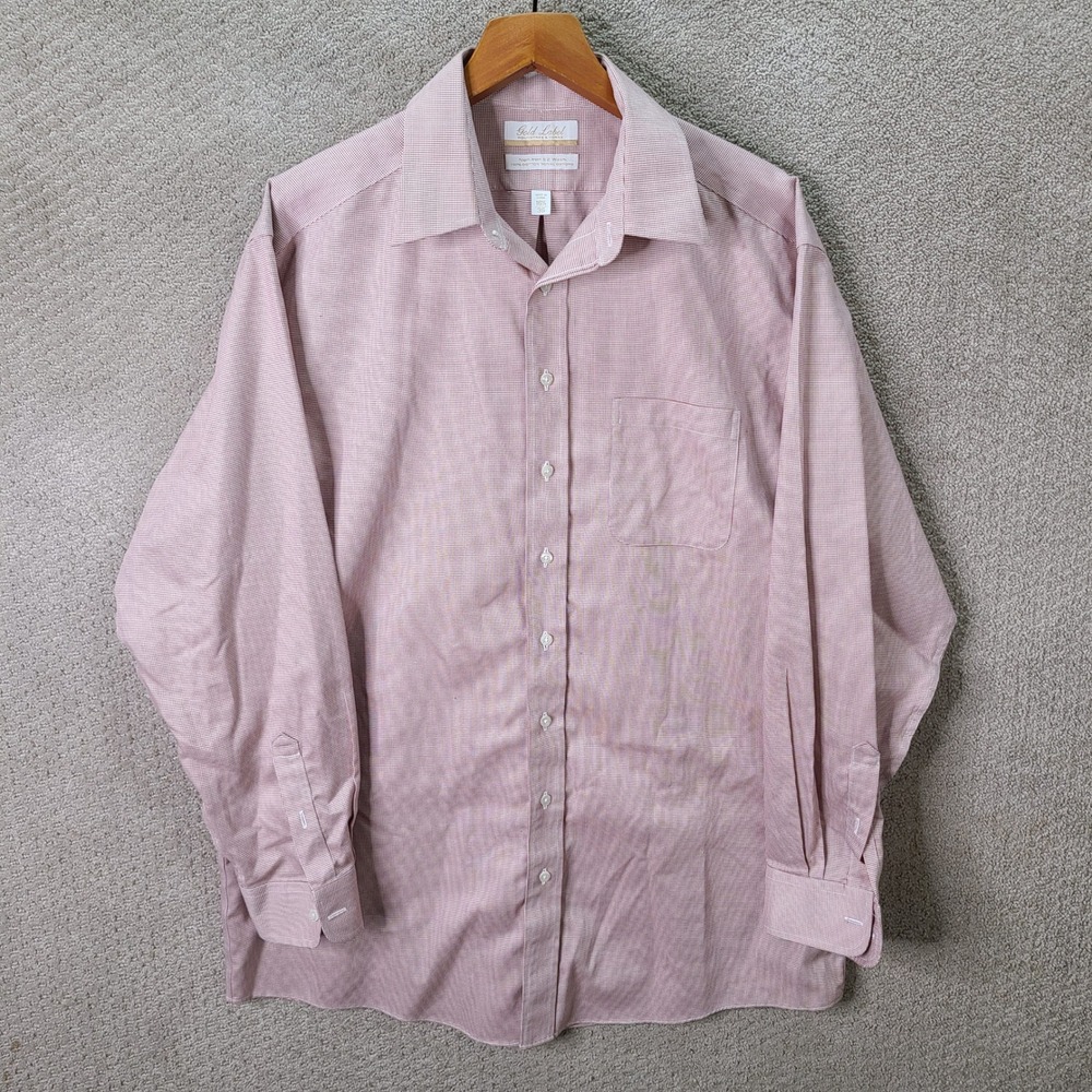 Roundtree & Yorke Shirt Men 16.5 36 Red Micro Pattern Button EZ Wash Gold Label